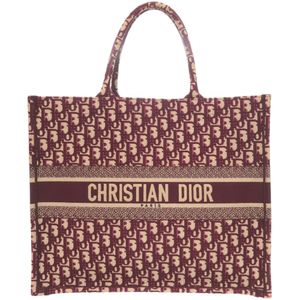 精美 Christian Dior Book Tote 大号 Oblique 帆布酒红色托特包 1737【二手】