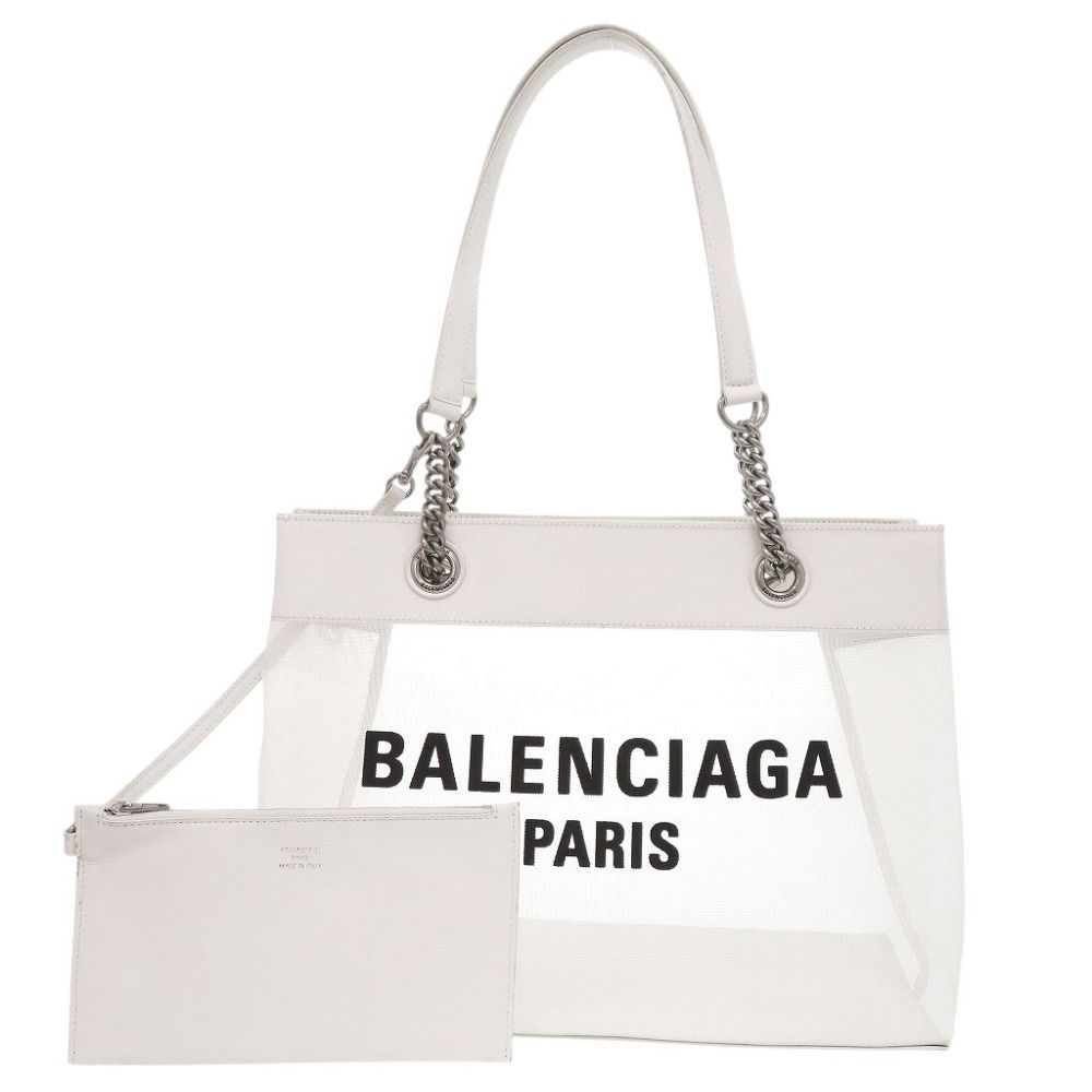 バレンシアガ デューティーフリー ミディアム 741602 レザー メッシュ ホワイト トートバッグ 白 1108【中古】BALENCIAGA
