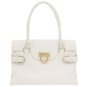精美 Salvatore Ferragamo Gancini DY-21 4402 真皮白色手提包 1196【二手】Salvatore Ferragamo
