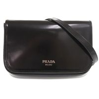 新品同様 プラダ ロゴ ブラッシュドレザー ブラック ショルダーバッグ 黒 1533【中古】PRADA