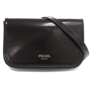 近全新 Prada 标志性抛光皮革黑色单肩包/斜挎包 黑色 1533【二手】PRADA