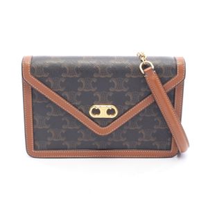 【中古】 セリーヌ CELINE ショルダーバッグ トリオンフ ブラウン/ブラック PVCコーティングキャンバス レザー トリオンフ チェーンウォレット レディース Used A