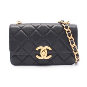 【중고】 Chanel 샤넬 숄더백 마틀라세 블랙 캐비어 스킨(그레인드 카프) 마틀라세 플랩 체인 숄더백 여성용