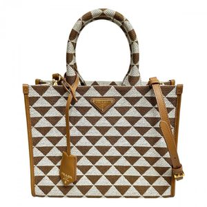 PRADA/プラダ 1BA354 シンボル 2WAY ショルダーバッグ ハンドバッグ レザー/エンブロイダリーファブリック ベージュ/ブラウン レディース 【中古】
