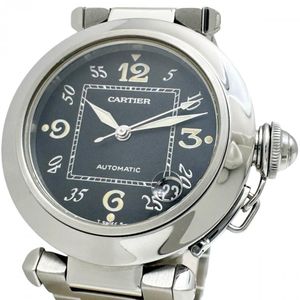 CARTIER 파샤C 데이트 W31043M7 아날로그 손목시계 스테인리스 스틸 오토매틱 블랙 다이얼/실버 밴드 여성용 【중고】