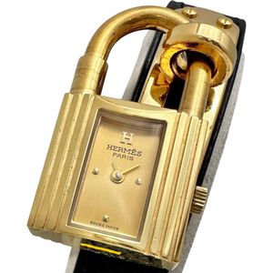 HERMES Kelly Watch, GP/Leather, Quartz, Champagne Gold Dial/Black Leather, Women's [Used]
