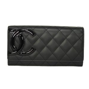 二手 CHANEL 香奈儿 Matelasse 长款翻盖钱包 Coco Mark CC标志 小牛皮 漆皮 粉色 按扣 隔层 钞票位 卡槽 零钱袋 Cambon系列 黑色 长款钱包 A50077