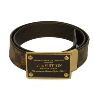 二手 LOUIS VUITTON 路易威登 Saint-Ceinture Inventeur 35MM Logo 85/34 Ebene 棕色双面 Damier Taiga Grizzli 皮带 M9677V