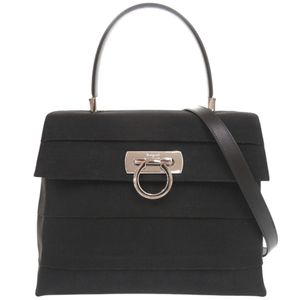 Salvatore Ferragamo Gancini 帆布 皮革 黑色 2WAY 手提包 单肩包 黑色 1195【二手】Salvatore Ferragamo