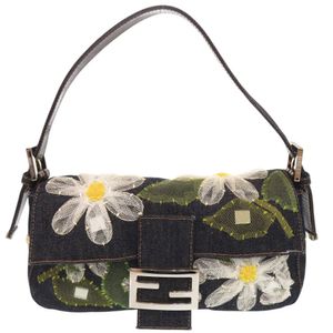 FENDI 花朵 Mamma Baguette 牛仔皮革单肩包/斜挎包 手提包 0071【二手】