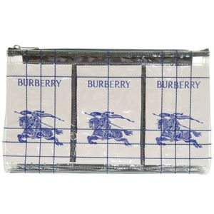精美 Burberry 博柏利 EKD 乙烯基/帆布 透明/绿色 旅行小包/收纳包 0187【二手】