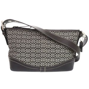 COACH 迷你老花皮革帆布灰色黑色单肩包/斜挎包 1673【二手】COACH