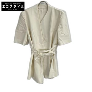 Akira Naka White Asymmetrical Design Waist Belt Half Sleeve Jacket / Justine Jacket WH 1 [Used]