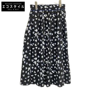To b. agnès b. 5424WR79 Black Heart Print Flare Skirt Size 40 [Used]