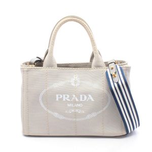 【中古】 プラダ PRADA トートバッグ CANAPA カナパ 2WAY ライトグレー/ホワイト/ネイビー キャンバス カナパ 2way トート ミニ レディース Used B