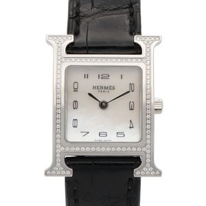 [중고] Hermes 에르메스 H아워 다이아 베젤 HH1.235 화이트 쉘 스테인리스 스틸 다이아몬드 여성용 손목시계(기타) Used A