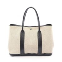 【중고】 Hermes 에르메스 토트백 가든파티 PM 옵티컬 H 에크뤼/블랙 캔버스 레더 가든파티 PM 옵티컬 H 에크뤼/블랙