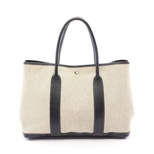 【중고】 Hermes 에르메스 토트백 가든파티 PM 옵티컬 H 에크뤼/블랙 캔버스 레더 가든파티 PM 옵티컬 H 에크뤼/블랙