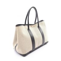【중고】 Hermes 에르메스 토트백 가든파티 PM 옵티컬 H 에크뤼/블랙 캔버스 레더 가든파티 PM 옵티컬 H 에크뤼/블랙
