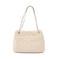 【중고】 Chanel 샤넬 토트백 마틀라세 아이보리 캐비어 스킨(그레인드 카프) 코코 마크 마틀라세 체인 토트 여성용 Used B
