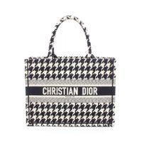 [중고] Dior 토트백 BOOK TOTE 미디엄 하운드투스 화이트/블랙 캔버스 토트백 미디엄 여성용 Used A
