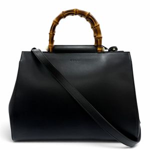 최상급 컨디션☆Gucci 구찌 45376 님페아 미디엄 뱀부 에코펄 2way 레더 숄더백 손가방 블랙 이탈리아제 여성용 더스트백 포함