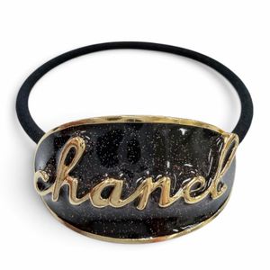 최상급 컨디션☆Chanel 샤넬 C24C 메탈 오벌 로고 플레이트 헤어 고무줄 헤어액세서리(기타) 골드 블랙 라메 프랑스제 여성용 박스·보관 파우치 포함