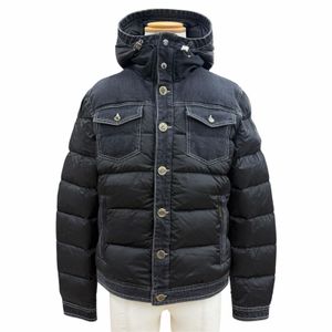미사용급▼MOORER 무레르 TURATO-106S 나일론 데님 배색 후드 다운 재킷/코트 블랙 IT 48 이탈리아제 남성용