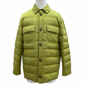 미사용급▼LORO PIANA FAL8088 RAIN SYSTEM 실크 100% 염소 가죽(고트 레더) 디테일 로고 버튼 다운 재킷/코트 그린 M 이탈리아제 정품 남성용