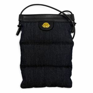 미사용품☆MONCLER 몽클레어 PUFFY PHONE CASE 가죽 디테일 로고 장식 폰케이스 숄더백 인디고 여성용 보관 파우치 포함