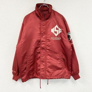 90s US College Collection Nylon Coach Jacket, Patchwork, Concealed Placket, Triple Print, Arch Print, College Logo, Vintage Red , Size L, Used Clothing