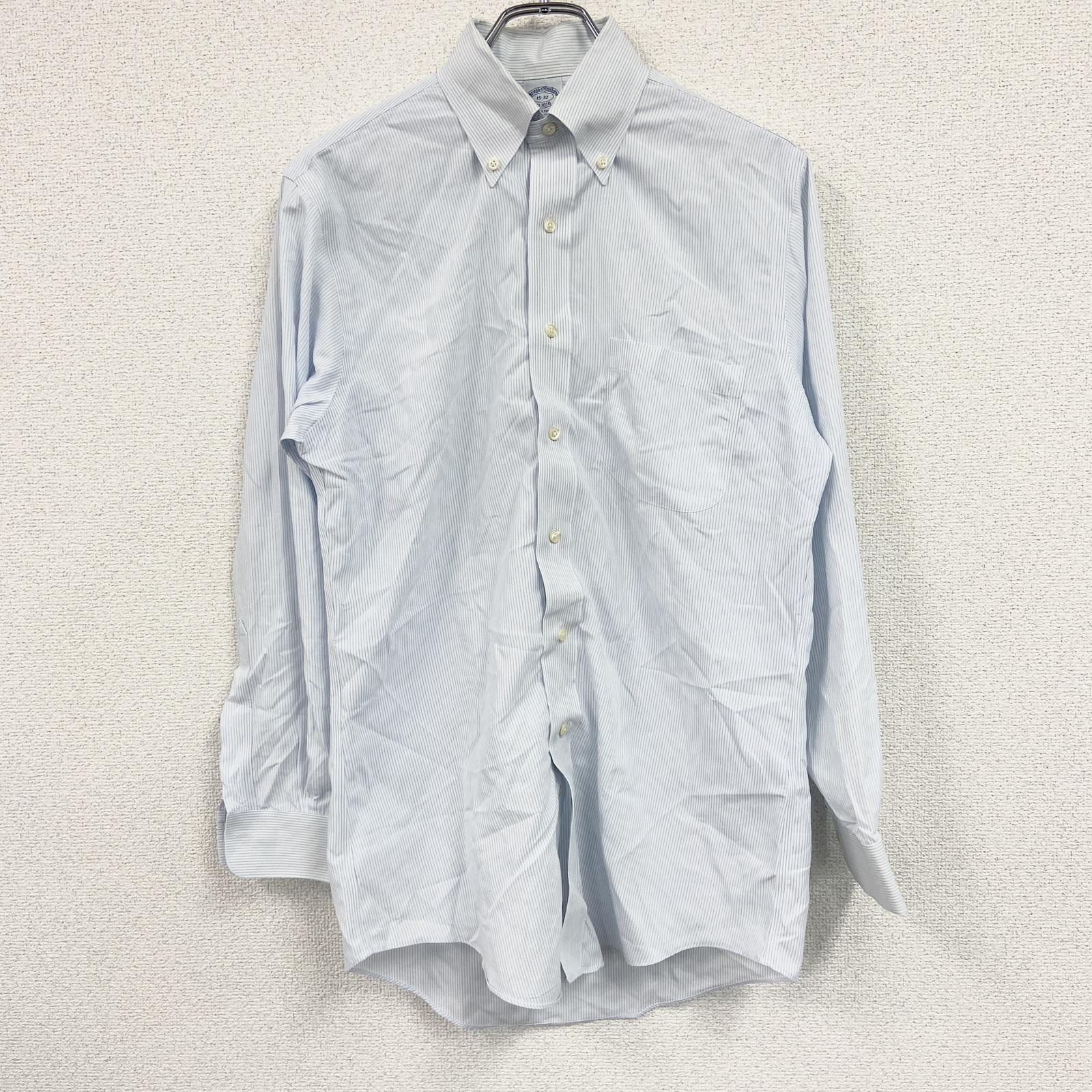 Brooks Brothers 長袖襯衫，條紋，淺藍色，尺寸 15-32，古著。