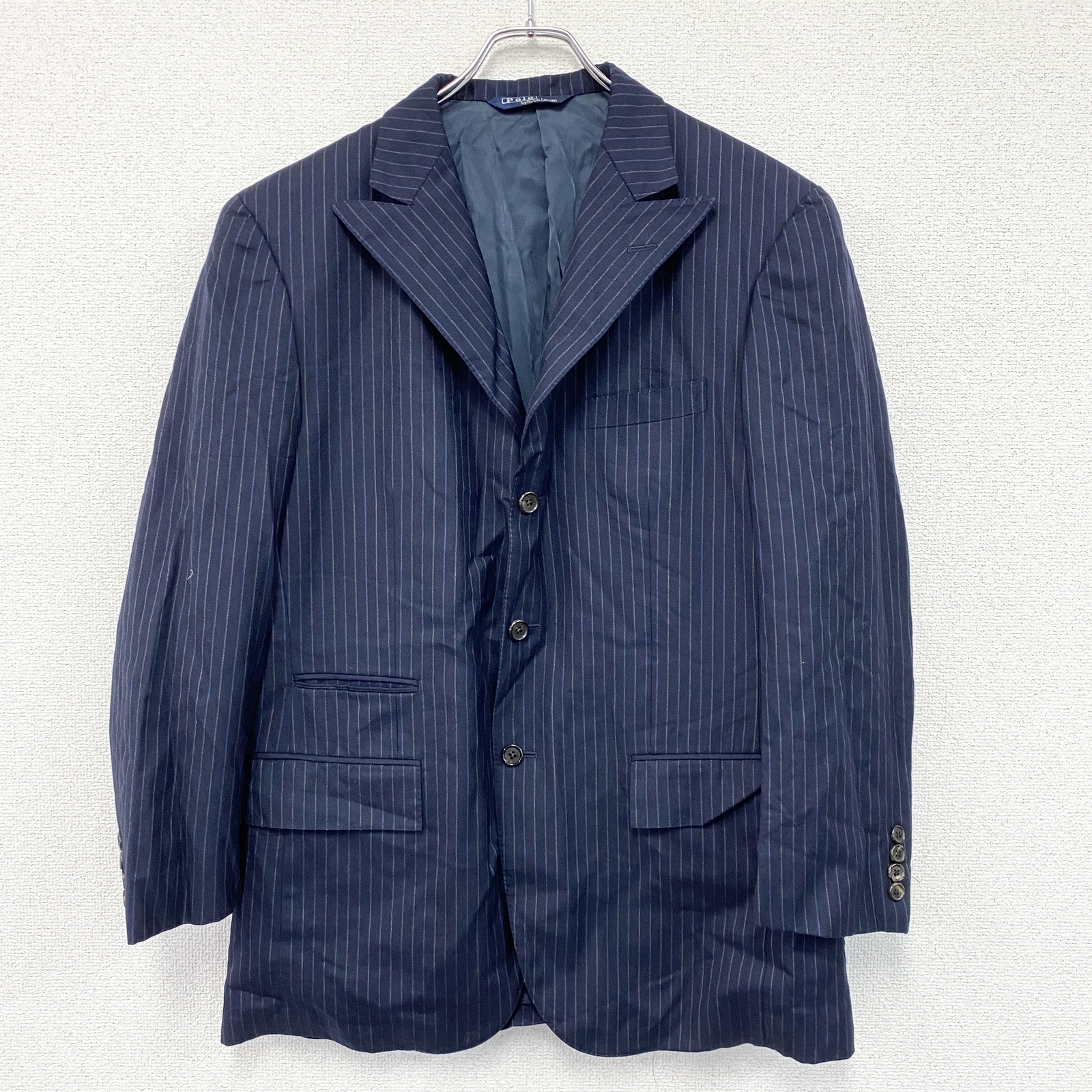 Ralph Lauren Polo 訂製夾克，條紋，海軍藍，古著。