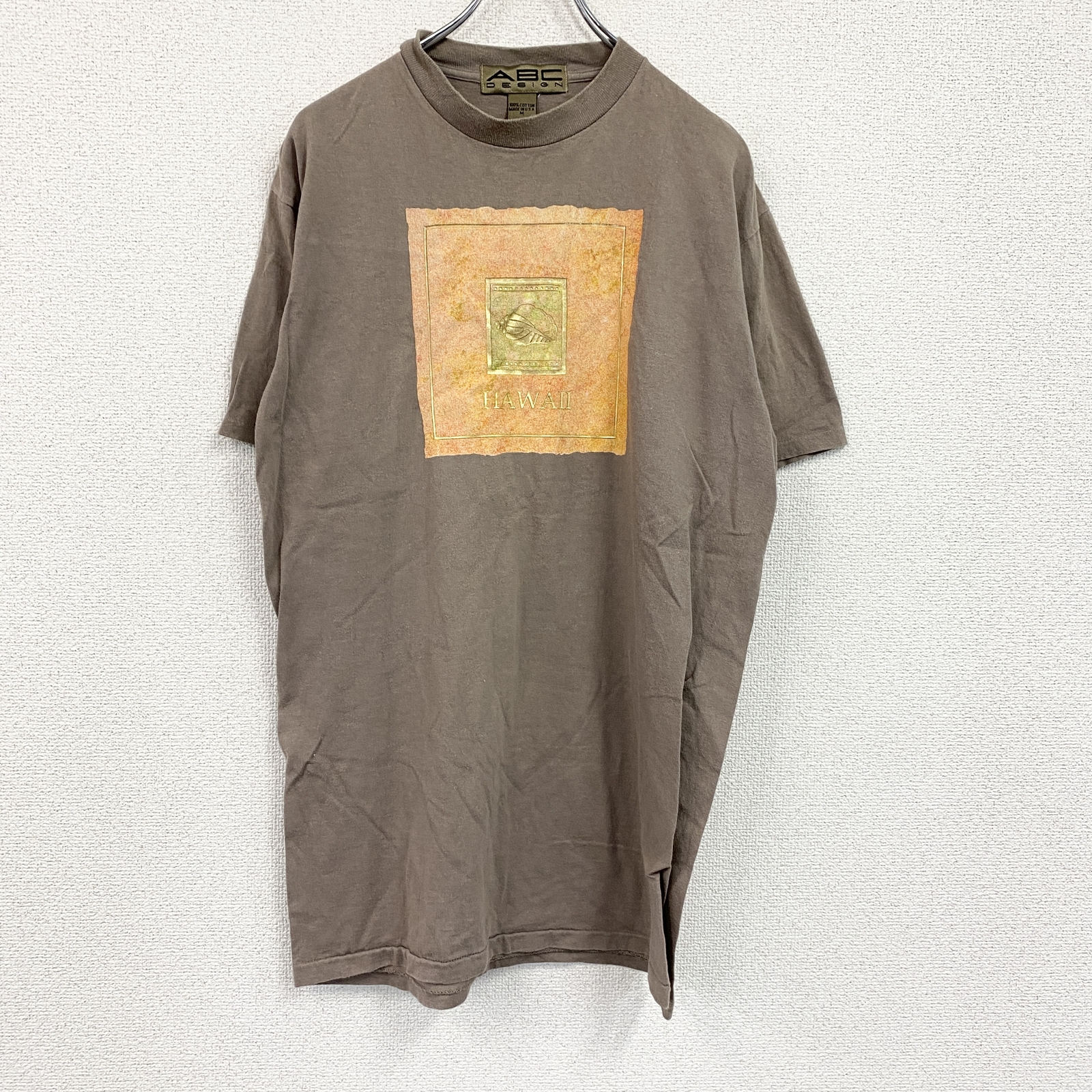 ABC DSIGN HAWAII 短袖印花T卹，單線縫製，復古ブラウン， M碼（古著）