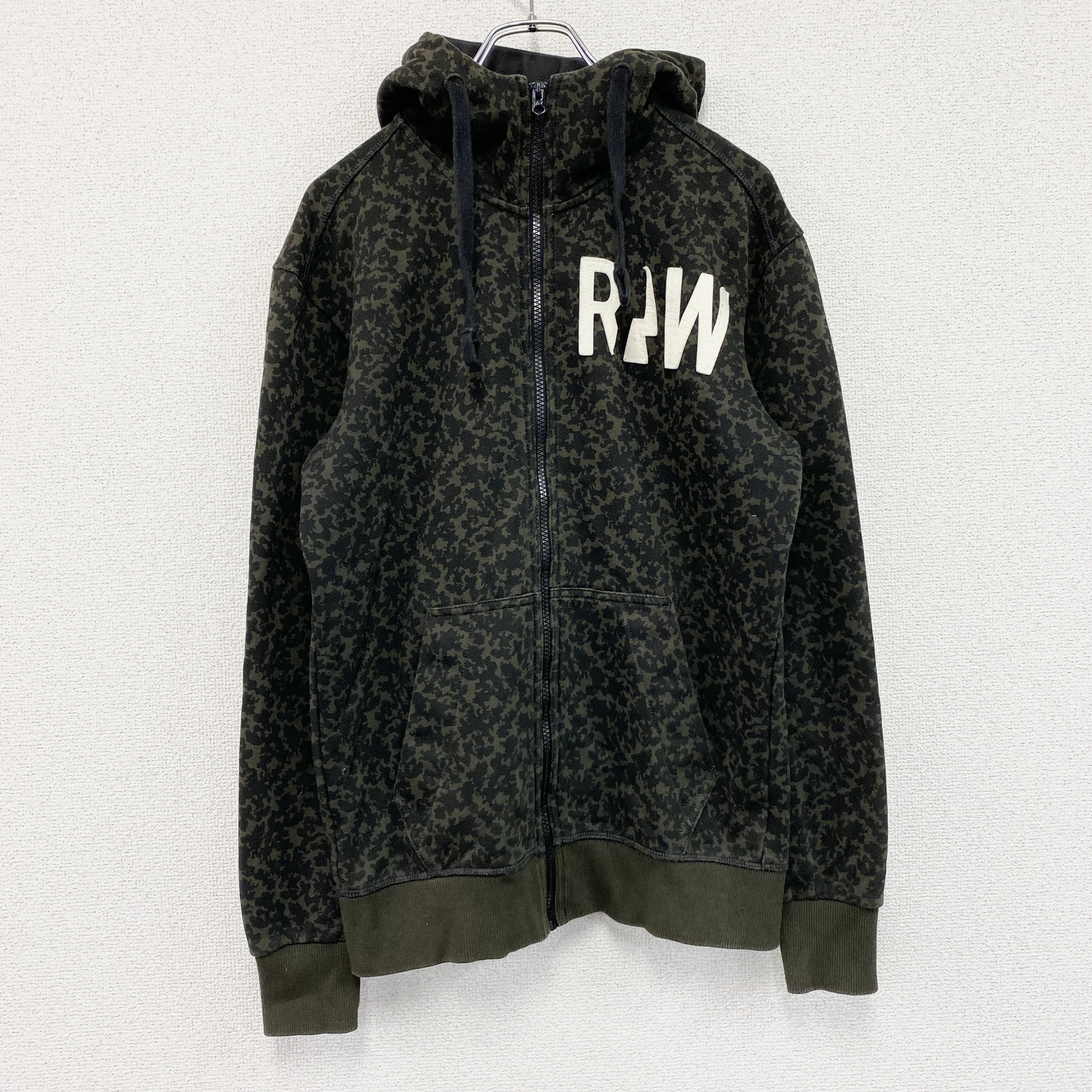 G-STAR RAW 全拉鍊連帽衫/衛衣，豹紋印花，卡其色，S 碼（古著）