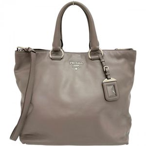 PRADA/プラダ アルジェラ ロゴ 2WAYショルダーバッグ トートバッグ レザー グレー/シルバー金具 レディース 【中古】