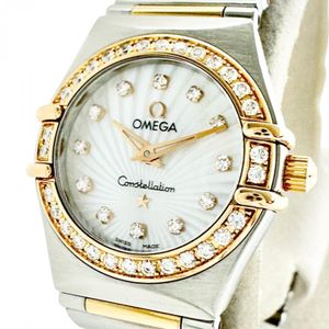 OMEGA 컨스텔레이션 미니 12P 다이아 베젤 111.25.23.60.55.003 160주년 기념 모델 아날로그 손목시계 스테인리스 스틸/K18PG 핑크 골드 쿼츠 화이트 자개 다이얼/실버 밴드 여성용 【중고】