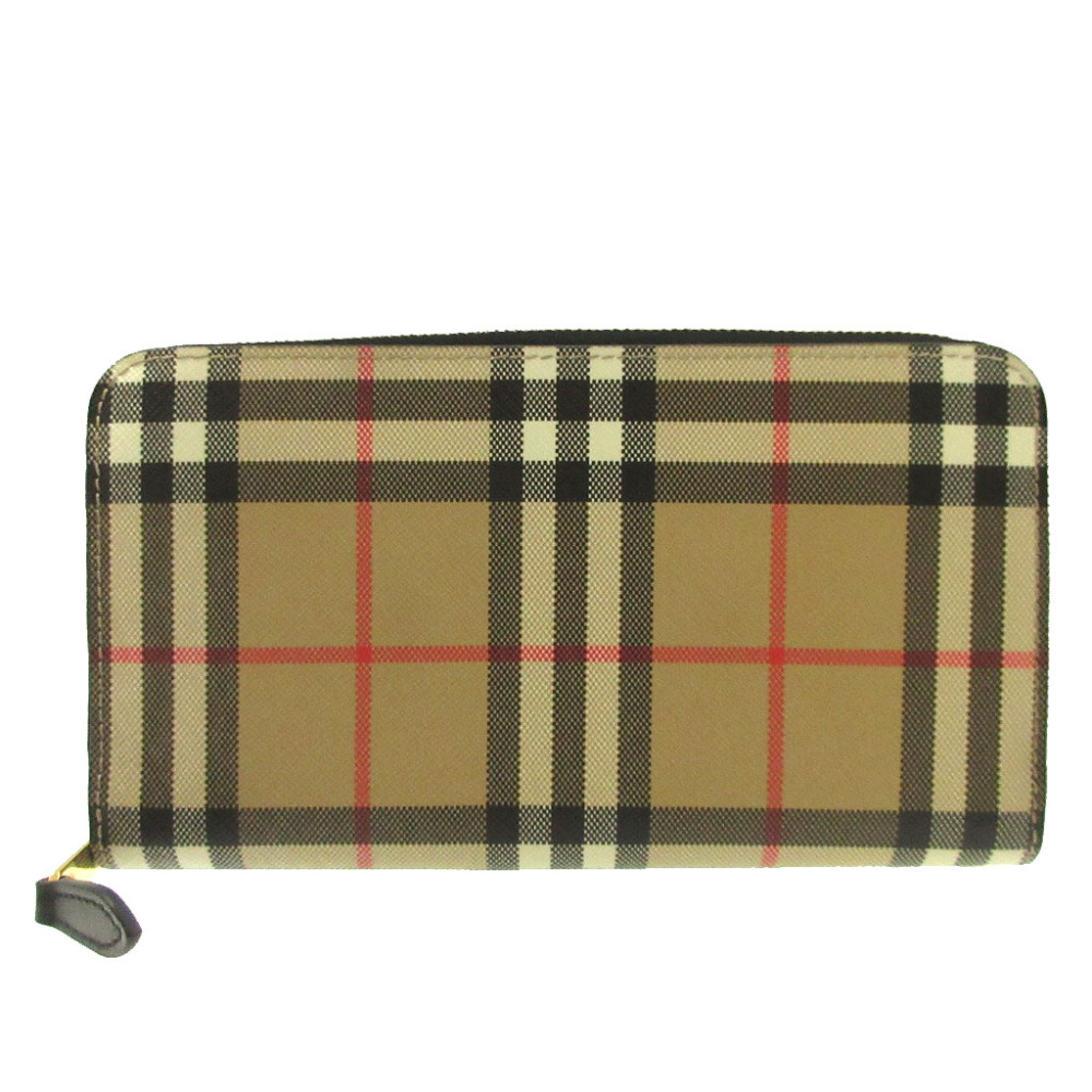 近新 Burberry 格紋 PVC 米色圓形拉鍊長版皮夾 1183 [二手] BURBERRY