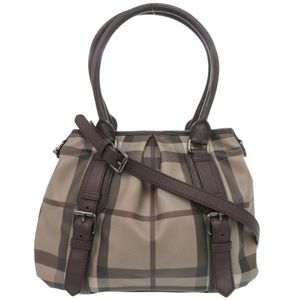 Excellent condition Burberry check pattern PVC leather dark Braun 2-way handbag/shoulder bag 1342 [Used] BURBERRY
