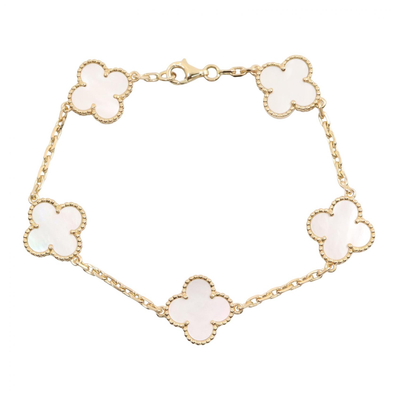【二手】梵克雅寶 (Van Cleef & Arpels) Vintage Alhambra 五件套珍珠母貝手鍊 VCARA41800，腕圍 17.5 釐米，18K（黃金）