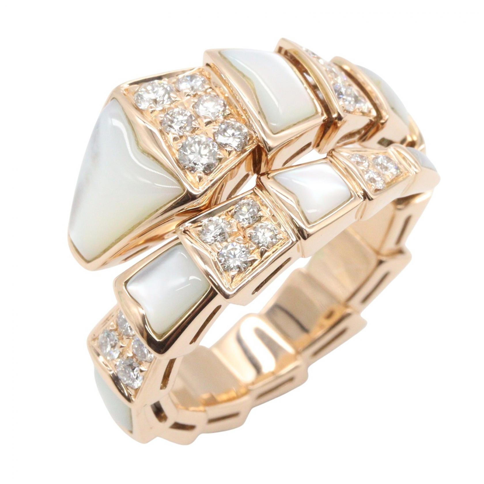 【二手】BVLGARI(Bulgari) Serpenti XL 珍珠母貝鑲鑽戒指 350669 K18PG（玫瑰金）鑽石 Serpenti XL 珍珠母貝鑲鑽戒指