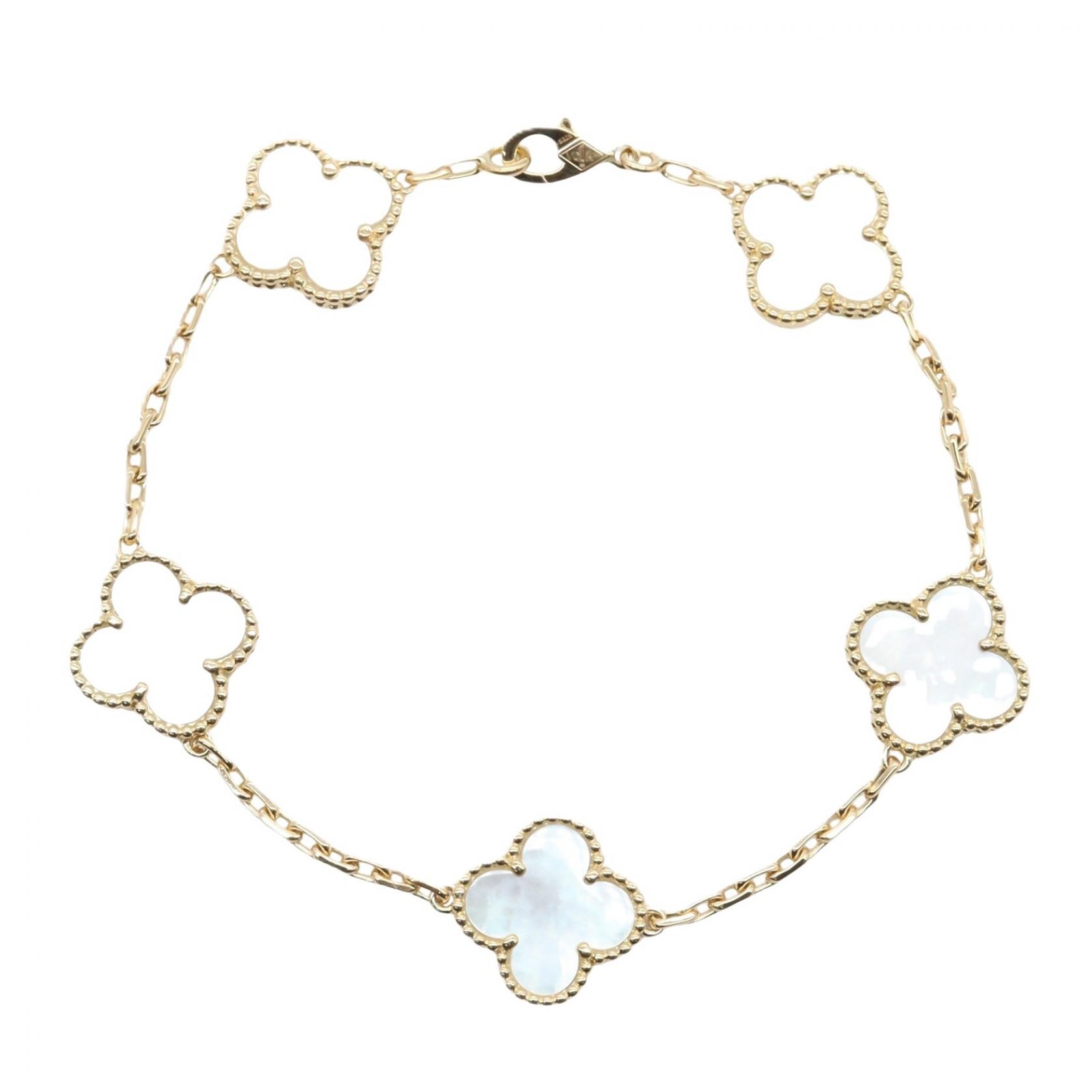【二手】梵克雅寶 (Van Cleef & Arpels) Vintage Alhambra 五件套珍珠母貝手鍊 VCARA41800，腕圍 19 釐米，18K（黃金）