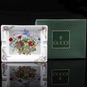 Gucci方形煙灰缸，水果籃造型，復古陶瓷，白色 - [二手]