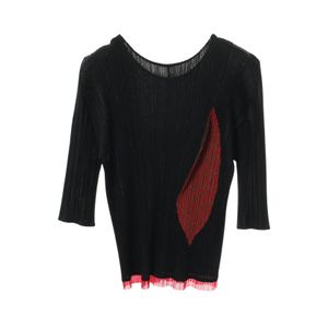 [중고] PLEATS PLEASE ISSEY MIYAKE 티셔츠/커트소 플리츠 리프 긴팔 7560083 블랙/나뭇잎 패턴 기타 반팔 상의 여성용 Used A