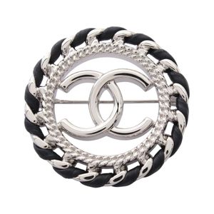 [Used] Chanel Brooch, Coco Mark Circle, Black Leather Brooch, Women's, Used A