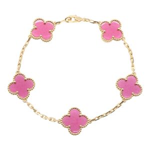 【二手】梵克雅寶 (Van Cleef & Arpels) 復古 Alhambra 琺瑯5圖案手鐲 VCARPQZI00，腕圍 18 厘米，18K（黃金）