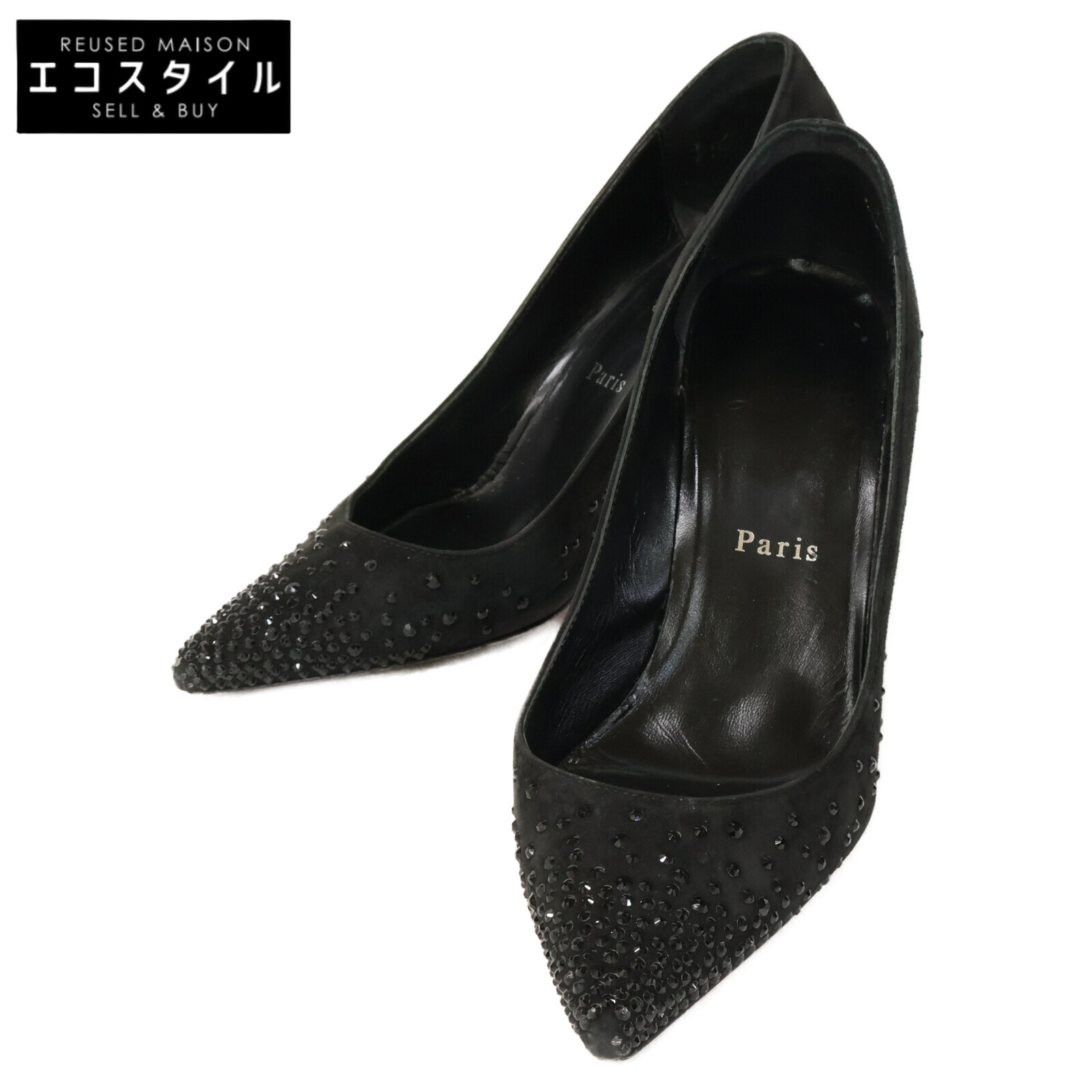 Christian Louboutin 麂皮鑲鑽尖頭高跟鞋，37碼 [二手]