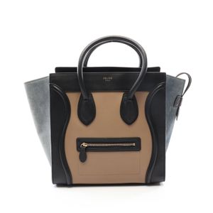 【二手】 CELINE Luggage Mini Shopper 手提包，灰褐色/黑色/灰色皮革絨面革，女士，二手 B