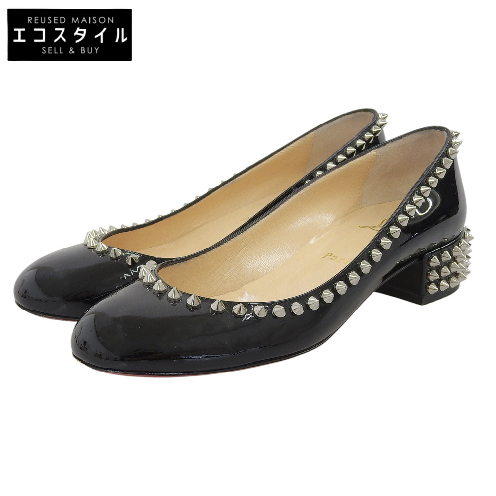 Christian Louboutin 漆皮鉚釘高跟鞋，女鞋，黑色，36碼（二手）