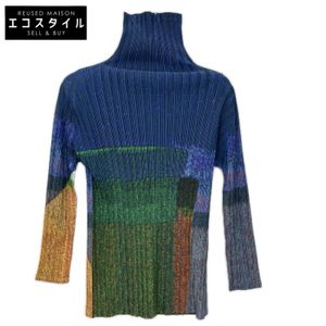 PLEATS PLEASE ISSEY MIYAKE PP23-FK323 블루 멀티 MIXING RIB 하이넥 긴팔 컷앤소 3【중고】